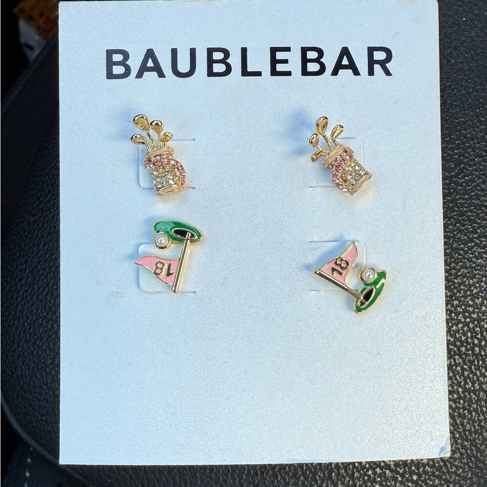 BaubleBar Golf Bag and Flag Earrings - Gold and Pink